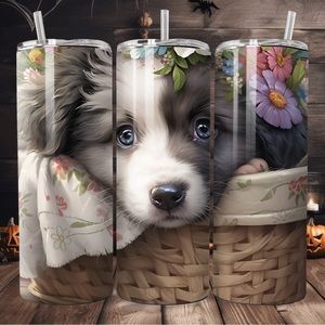 Amazing cute puppy Handmade 20oz skinny tumbler